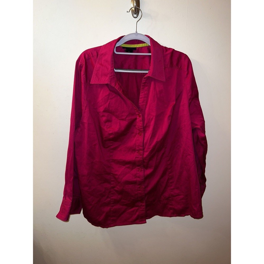 Lane Bryant Dress Shirt Solid Hot Pink Button Up Long Sleeve Collared Size 24